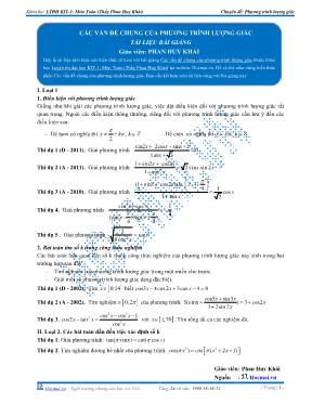 Tài liệu bài giảng Các vấn đề chung của phương trình lượng giác
